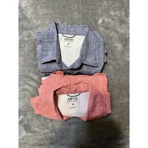 Two NWT IZOD Men's Saltwater Blue/Pink Beach Performance Surfside S/S Shirt M
